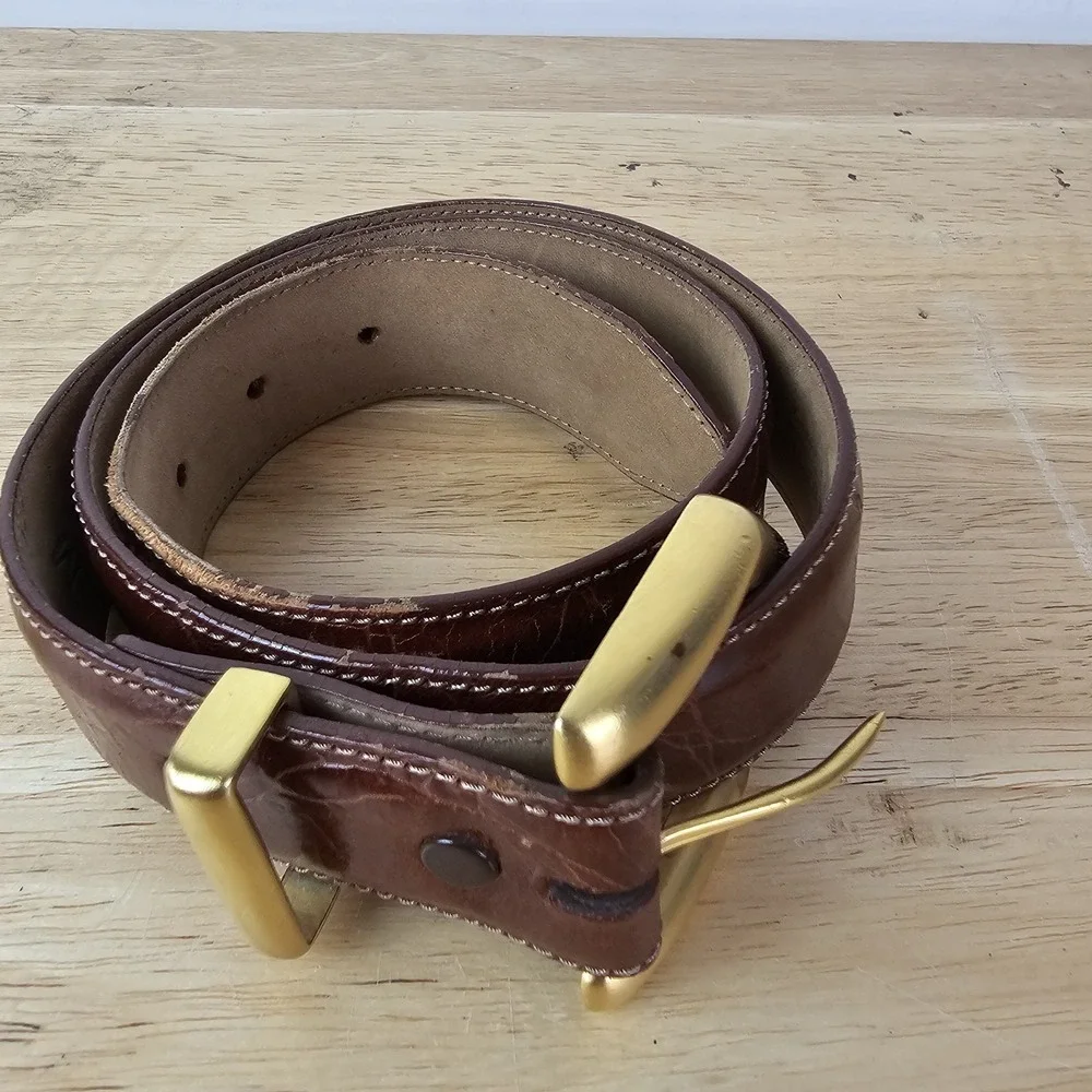 JUDITH JACK Womens Brown Leather Belt‎ MADE IN USA Size Medium Gold Buckle